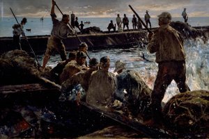 Slachting van tonijn, schilderij door Antonino Leto