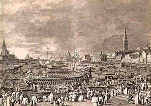 De Ontscheping van de Doge op de Bucintoro voor het Huwelijk met de Zee, gegraveerd door Giovanni Battista Brustolon door Antonio (after) Canaletto