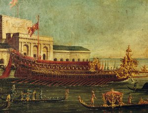 De Bucentaur (staatssloep van de doges van Venetië), Italië door Antonio (studio of) Canaletto