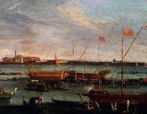 De Bucentaur bij het Lido van Venetië, School van Canaletto, Italië