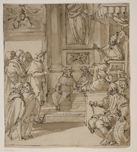 Een Kardinaal van de Barbarigo-familie Ontvangen door de Paus. Studie voor een Fresco in Villa Barbarigo, Noventa Vicentina door Antonio Aliense