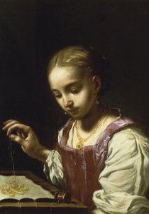 Meisje aan het Naaien door Antonio Amorosi