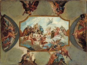 Eerbetoon aan Johann Wilhelm, keurvorst van de Palts. Ontwerp voor een plafondschildering voor kasteel Bensberg, 1709