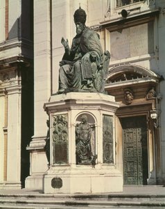 Monument voor paus Sixtus V buiten de basiliek in Loreto door Antonio Calcagni
