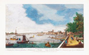Een Uitzicht Vanaf Somerset Gardens naar Westminster Bridge, gegraveerd door John Miller, 1750