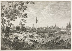 Panorama van een stad aan een rivier