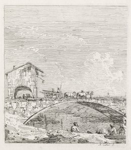 Uitzichten: Een Wagen die over een Brug Gaat door Antonio Canaletto