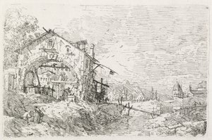 Een vrouw die water haalt onder een boog door Antonio Canaletto