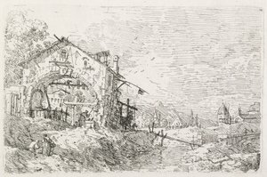Gezichten: Een Vrouw die Water Schept onder een Boog, 1735-1746 door Giovanni Antonio Canal