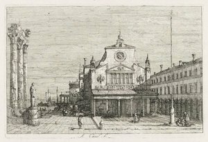 Zichten: Drie Kolommen en een Standbeeld aan de Zeekust door Antonio Canaletto