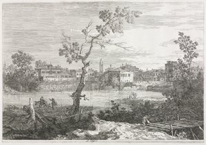 Uitzichten: Uitzicht op Burano, een stad op een eiland in de Venetiaanse lagune door Antonio Canaletto
