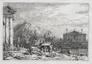 Gezichten van Venetië en omgeving: Een stad voorbij een rivier, 1700s door Giovanni Antonio Canal