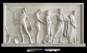 Achilles levert Briseis aan de herauten van Agamemnon (gips) door Antonio Canova