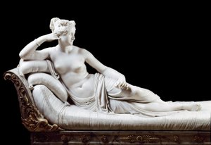 Pauline Bonaparte, Prinses Borghese (1780 - 1825) zus van Napoleon I voorgesteld als Overwinnende Venus Marmeren Beeldhouwwerk door Antonio Canova (1757-1822) 1804-1808 Rome, Galleria Borghese