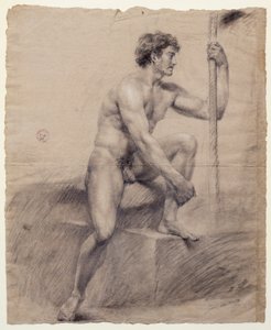 Studie van mannelijk naakt zittend op podium door Antonio Canova