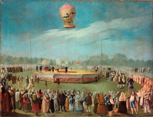 De opstijging van een luchtballon in aanwezigheid van het hof van Karel IV