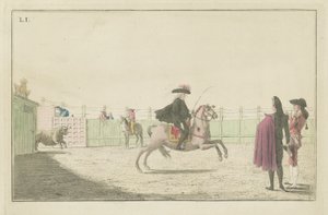 Plaat I, uit de serie Colección de las principales suertes de una corrida de toros (Verzameling van de belangrijkste acties in een stierengevecht) door Antonio Carnicero