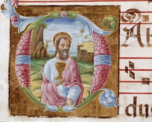 Sint Jan de Evangelist Lettrine verlicht door Antonio Cicognari. (detail)
