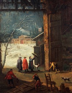 De winter, de aankomst van een edelman bij de villa (detail) door Antonio Diziani