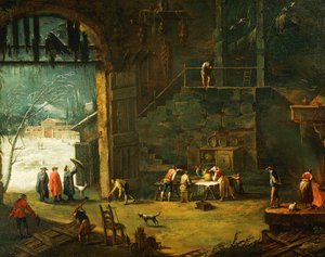 De winter, de aankomst van een edelman bij de villa, door Antonio Diziani