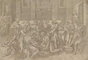 Jezus wast de voeten van de discipelen door Antonio Fantuzzi