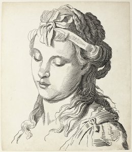 Vrouwenkop met strik in het haar door Antonio Giuseppe Barbazza