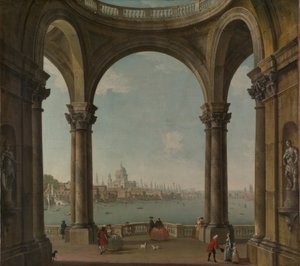 Capriccio met St. Pauls en oude Londense brug door Antonio Joli