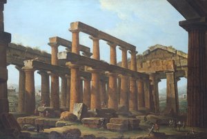 Tempel van Poseidon in Paestum door Antonio Joli door Antonio Joli