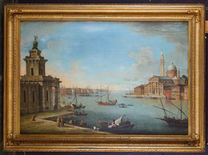 Het Bacino di San Marco, Venetië, kijkend naar het Oosten, met de Kerk van San Giorgio Maggiore, en de Dogana