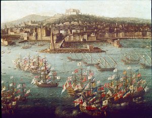 Het inschepen van Karel III in de haven van Napels voor Spanje, 06/10/1759 door Antonio Joli