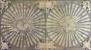 Gored wereldkaart in twee halfronden door Antonio & Kremer Gerard & Cimerlini Giovanni Paolo (16th century) Florianus