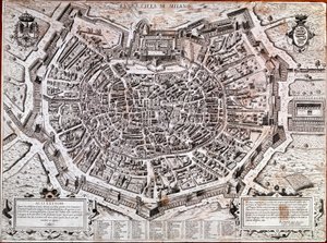 Stadskaart van Milaan uitgegeven door Antonio Lafreri in 1573 door Antonio Lafreri