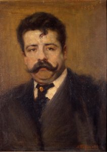 Portret van Ruggero Leoncavallo. Italiaanse componist (1858 - 1919) Schilderij door Antonio Pasinetti (1863-1940). uit 1894. Museo della Scala in Milaan