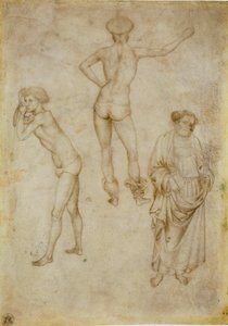 Twee mannelijke figuren en Sint Petrus door Antonio Pisanello