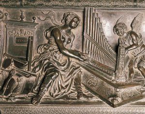 Muziek, detail (uit het graf van Sixtus IV) door Antonio Pollaiuolo