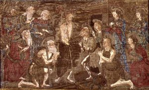 De nederdaling van Christus in de hel en de bevrijding van Johannes de Doper, wandtapijt met scènes uit het leven van de heilige door Antonio Pollaiuolo