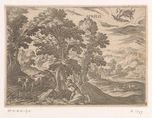 April: ploegen en zaaien (stier) door Antonio Tempesta