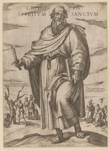 De heilige Bartolomeüs Christus, Maria en de apostelen door Antonio Tempesta