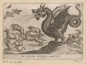 Een draak jaagt andere dieren weg door Antonio Tempesta