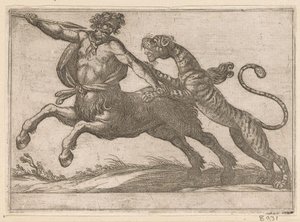 Een tijger vechtend met een centaur