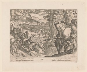 Het leger van Alexander de Grote sluit de vijandelijke troepen in met vuur door Antonio Tempesta