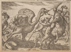 Jacht op een struisvogel door Antonio Tempesta
