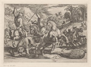 Jacht op leeuwen door Antonio Tempesta