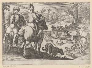 Jacht op struisvogels door Antonio Tempesta