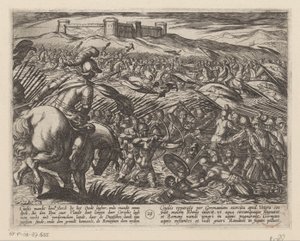 Julius Civilis zet het land onder water met behulp van dijken door Antonio Tempesta