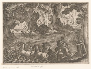 Landschap met de roof van Proserpina door Antonio Tempesta