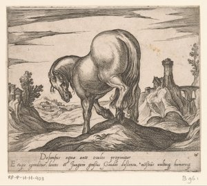 Paard een heuveltje aflopend van achteren gezien door Antonio Tempesta