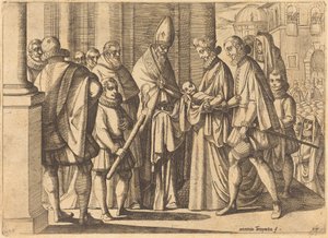 Filips als Jongen voor Margaretha van Oostenrijk door Antonio Tempesta