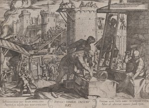 Plaat 24: De Israëlieten herbouwen de muren van Jeruzalem, uit 