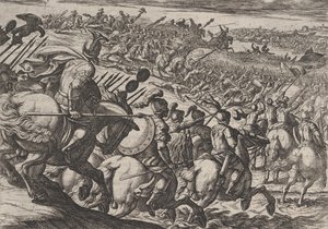 Plaat 25: De Romeinse Commandant Cerialis Aanvalt Bij Trier, uit De Oorlog van de Romeinen Tegen... door Antonio Tempesta